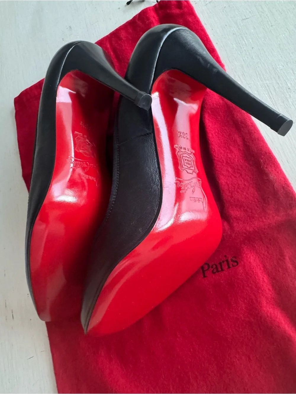 Christian Louboutin Black Leather Pumps with Red Sole
